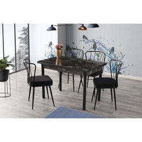 Sweet Home Smart Açılır Siyah Mermer Masa + 4 Adet Güneş Sandalye Takım