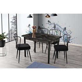 Sweet Home Smart Açılır Siyah Mermer Masa + 4 Adet Güneş Sandalye Takım