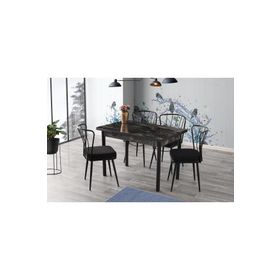 Sweet Home Smart Açılır Siyah Mermer Masa + 4 Adet Güneş Sandalye Takım