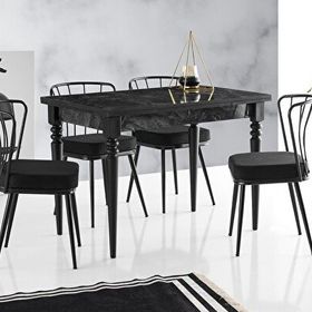 Sweet Home Smart Mercan Siyah Mermer Masa + 4 Adet Güneş Sandalye Takım