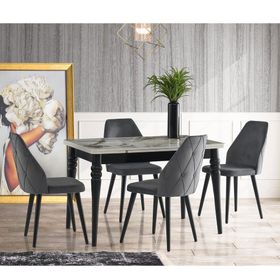 Sweet Home Yakamoz Yanlardan Açılır Efes Topkapı Siyah Ayak Masa + 4 Adet Hira Siyah Ayak Sandalye
