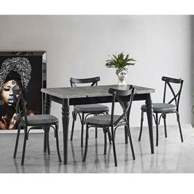 Sweet Home Yakamoz Yanlardan Açılır Retro Gümüş Topkapı Ayak Masa + 4 Adet Bahar Siyah Çapraz Sandalye