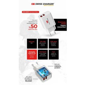 Swiss Charger SCH-40027 17 W 2 Çıkışlı USB Hızlı Şarj Adaptörü