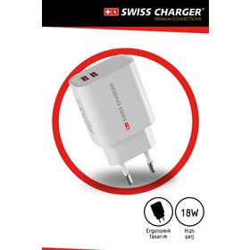 Swiss Charger SCH-40027 17 W 2 Çıkışlı USB Hızlı Şarj Adaptörü