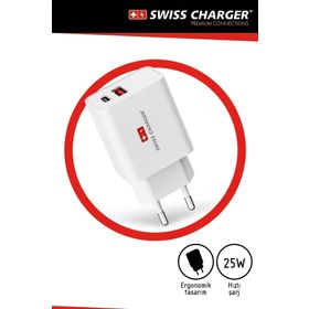 Swiss Charger SCH-40659 Beyaz 65 W Type-C ve USB Hızlı Şarj Cihazı