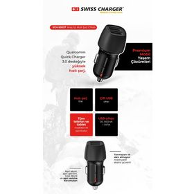 Swiss Charger SCH-50027 17W Usb 2 Çıkışlı Hızlı Araç Şarj