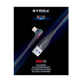 Syrox C106 Lightning 90 Derece RGB Led 1 mt 2A Data Şarj Kablosu Siyah