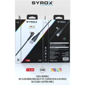 Syrox C106 Lightning 90 Derece RGB Led 1 mt 2A Data Şarj Kablosu Siyah