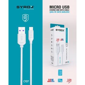 Syrox C107 1 mt 3.0A 18W Beyaz Micro USB Hızlı Şarj ve Data Kablosu