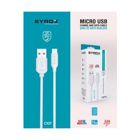 Syrox C107 1 mt 3.0A 18W Beyaz Micro USB Hızlı Şarj ve Data Kablosu
