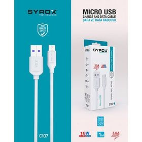 Syrox C107 1 mt 3.0A 18W Beyaz Micro USB Hızlı Şarj ve Data Kablosu