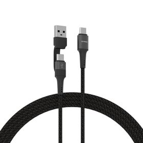 Syrox C143 60W PD 1.21 mt Type-C USB-A Dönüştürücülü Örgülü Type-C Type-C Siyah Şarj ve Data Kablosu