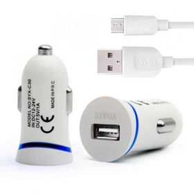 Syrox C28 1.0A Beyaz Araç Şarj Aleti Micro USB Kablo Set