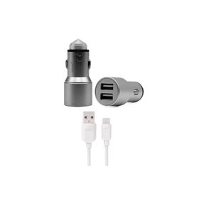 Syrox C32 3.1A Füme Siyah Metal Araç İçi Şarj Adaptörü ve Micro USB Kablo Set