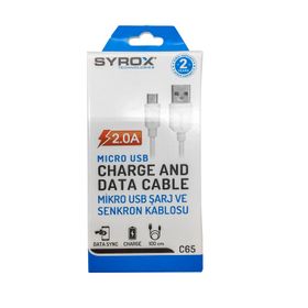 Syrox C65 2.0A 1 mt Beyaz Micro USB Şarj ve Data Kablo