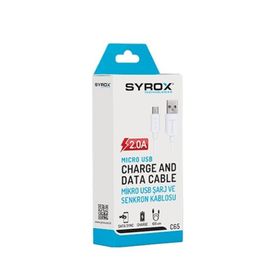 Syrox C65 2.0A 1 mt Beyaz Micro USB Şarj ve Data Kablo
