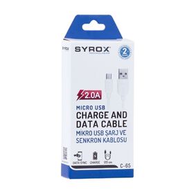Syrox C65 2.0A 1 mt Beyaz Micro USB Şarj ve Data Kablo
