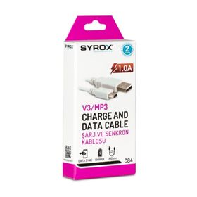Syrox C84 1a 1 mt Beyaz 5pin Mini Usb V3 Mp3 Data Şarj Kablosu