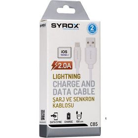 Syrox C85 2.0A 1 mt Beyaz Lightning USB Şarj ve Data Kablosu