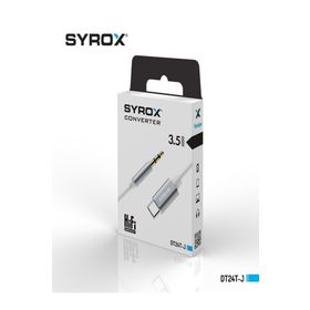 Syrox DT24T-J Type-C 3.5 mm 1 mt AUX Dönüştürücü Beyaz Ses Kablosu