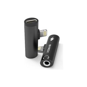 Syrox DT30L-LA Lightning 1X Lightning+1x3.5 mm AUX Midi Siyah Ses ve Şarj Ayırıcı Dönüştürücü