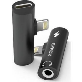 Syrox DT30L-LA Lightning 1X Lightning+1x3.5 mm AUX Midi Siyah Ses ve Şarj Ayırıcı Dönüştürücü
