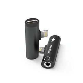 Syrox DT30L-LA Lightning 1X Lightning+1x3.5 mm AUX Midi Siyah Ses ve Şarj Ayırıcı Dönüştürücü