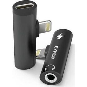 Syrox DT30L-LA Lightning 1X Lightning+1x3.5 mm AUX Midi Siyah Ses ve Şarj Ayırıcı Dönüştürücü