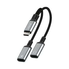 Syrox DT40T-TT 2 in 1 Type-C 2X Type-C Gri Ses ve Şarj Ayırıcı Dönüştürücü