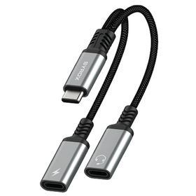 Syrox DT40T-TT 2 in 1 Type-C 2X Type-C Gri Ses ve Şarj Ayırıcı Dönüştürücü