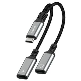Syrox DT40T-TT 2 in 1 Type-C 2X Type-C Gri Ses ve Şarj Ayırıcı Dönüştürücü
