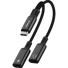 Syrox DT40T-TT Type-C 2X Type-C 2 in 1 Siyah Ses ve Şarj Ayırıcı Dönüştürücü