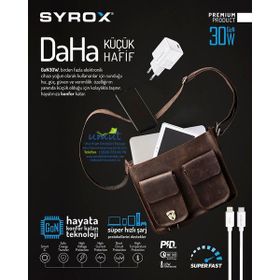 Syrox GAN30 Type-C Giriş Başlık + Type-C To Lightning Kablo 30W Quick Şarj Seti