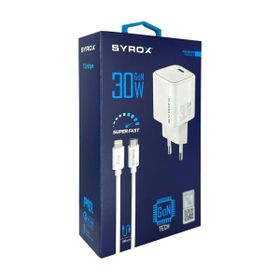 Syrox GAN30 Type-C Giriş Başlık + Type-C To Lightning Kablo 30W Quick Şarj Seti