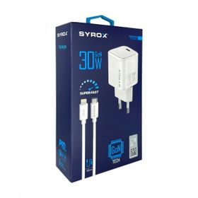 Syrox GAN30 Type-C Giriş Başlık + Type-C To Lightning Kablo 30W Quick Şarj Seti