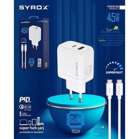 Syrox GAN45 Type-C + USB Giriş Başlık + Type-C Kablo 45W Quick Şarj Seti