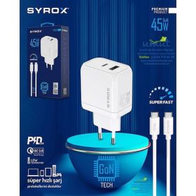 Syrox GAN45 Type-C + USB Giriş Başlık + Type-C Kablo 45W Quick Şarj Seti