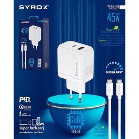 Syrox GAN45 Type-C + USB Giriş Başlık + Type-C Kablo 45W Quick Şarj Seti
