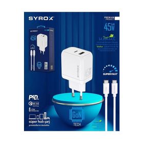 Syrox GAN45 Type-C + USB Giriş Başlık + Type-C Kablo 45W Quick Şarj Seti