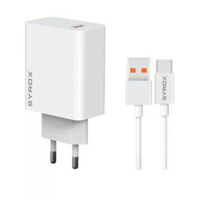 Syrox M67T 3.0A 67W Turbo 1 mt USB-A Type-C Kablolu 1XUSB-A Çıkışlı Beyaz Şarj Cihazı