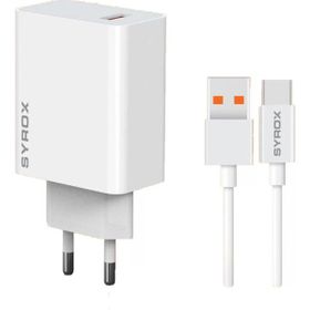Syrox M67T 3.0A 67W Turbo 1 mt USB-A Type-C Kablolu 1XUSB-A Çıkışlı Beyaz Şarj Cihazı
