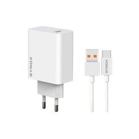 Syrox M67T 3.0A 67W Turbo 1 mt USB-A Type-C Kablolu 1XUSB-A Çıkışlı Beyaz Şarj Cihazı