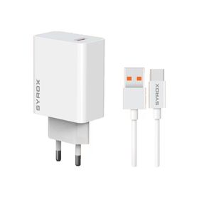 Syrox M67T 3.0A 67W Turbo 1 mt USB-A Type-C Kablolu 1XUSB-A Çıkışlı Beyaz Şarj Cihazı