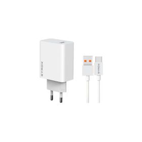 Syrox M67T 3.0A 67W Turbo 1 mt USB-A Type-C Kablolu 1XUSB-A Çıkışlı Beyaz Şarj Cihazı