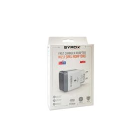 Syrox PD18B Type-C PD 18W QC 3.0A Beyaz Çıkışlı Şarj Adaptörü Başlık