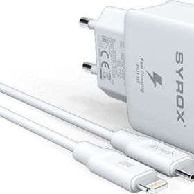 Syrox PD18L 3.0A 18W PD 1 mt Type-C Lightning Kablolu 1X Type-C Port Çıkışlı Beyaz Şarj Cihazı
