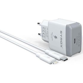 Syrox PD18L 3.0A 18W PD 1 mt Type-C Lightning Kablolu 1X Type-C Port Çıkışlı Beyaz Şarj Cihazı