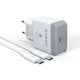 Syrox PD18T 3.0A 18W PD 1 mt Type-C Type-C Kablolu 1X Type-C Port Çıkışlı Beyaz Şarj Cihazı