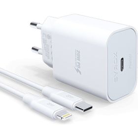 Syrox PD20L Şarj Aleti 3.0A PD 20W Beyaz Type-C To Lightning Kablo Set