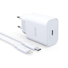 Syrox PD20L Şarj Aleti 3.0A PD 20W Beyaz Type-C To Lightning Kablo Set